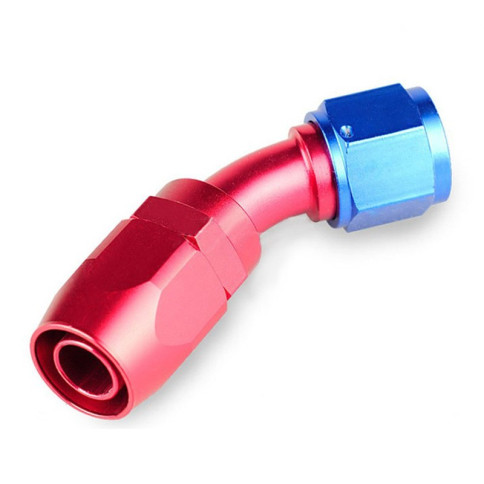 Raccord JIC femelle 45°- AN8 rouge/bleu serrage de la durite par manchon