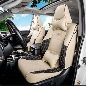 Couvres sièges design pour Land Cruiser Prado KDJ beige et noir avec le logo surpiqué